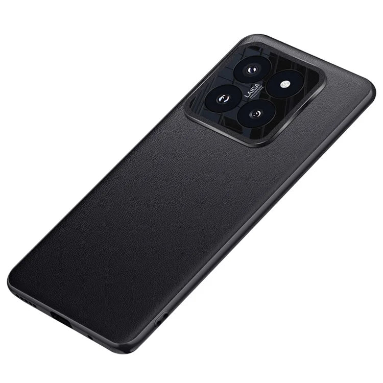 For Xiaomi 14 Case Leather Coated PC+TPU Metal Lens Protection Phone Cover (2nd Gen)