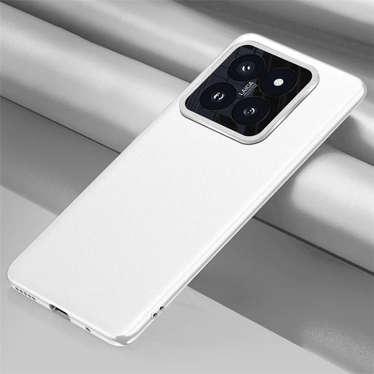For Xiaomi 14 Case Leather Coated PC+TPU Metal Lens Protection Phone Cover (2nd Gen)