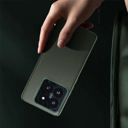 For Xiaomi 14 Case Leather Coated PC+TPU Metal Lens Protection Phone Cover (2nd Gen)