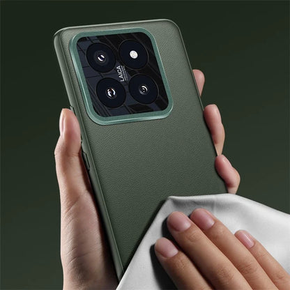 For Xiaomi 14 Case Leather Coated PC+TPU Metal Lens Protection Phone Cover (2nd Gen)