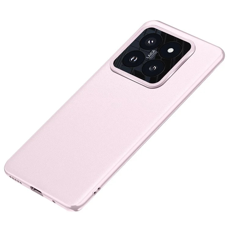 For Xiaomi 14 Case Leather Coated PC+TPU Metal Lens Protection Phone Cover (2nd Gen)