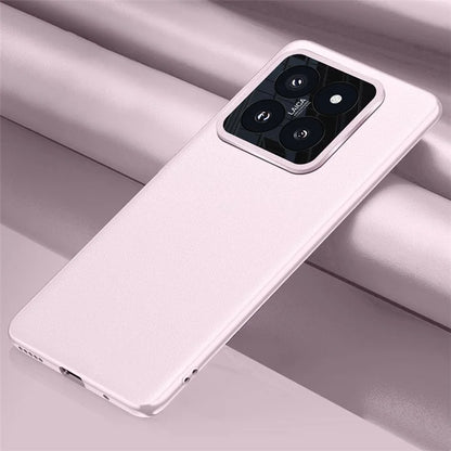 For Xiaomi 14 Case Leather Coated PC+TPU Metal Lens Protection Phone Cover (2nd Gen)