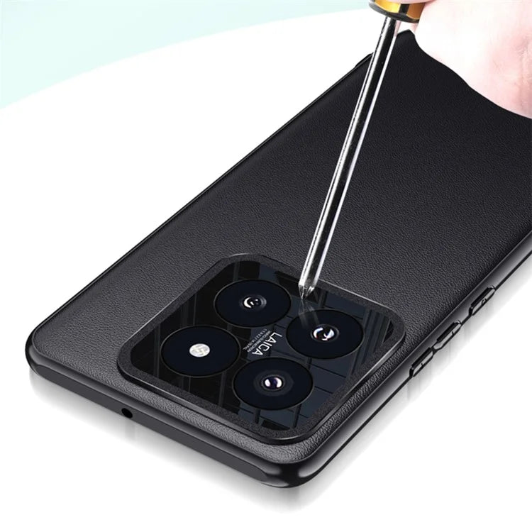For Xiaomi 14 Case Leather Coated PC+TPU Metal Lens Protection Phone Cover (2nd Gen)
