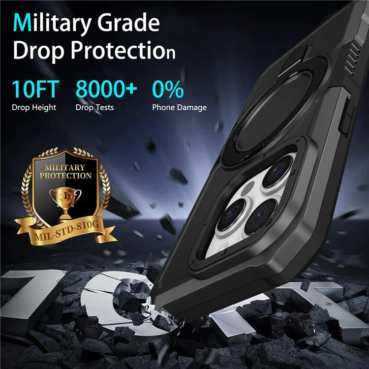 For iPhone 15 Pro Max Ring Kickstand Case TPU + PC Magnetic Phone Cover