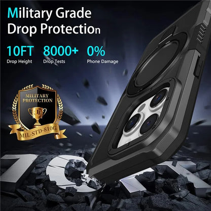 For iPhone 15 Pro Max Ring Kickstand Case TPU + PC Magnetic Phone Cover