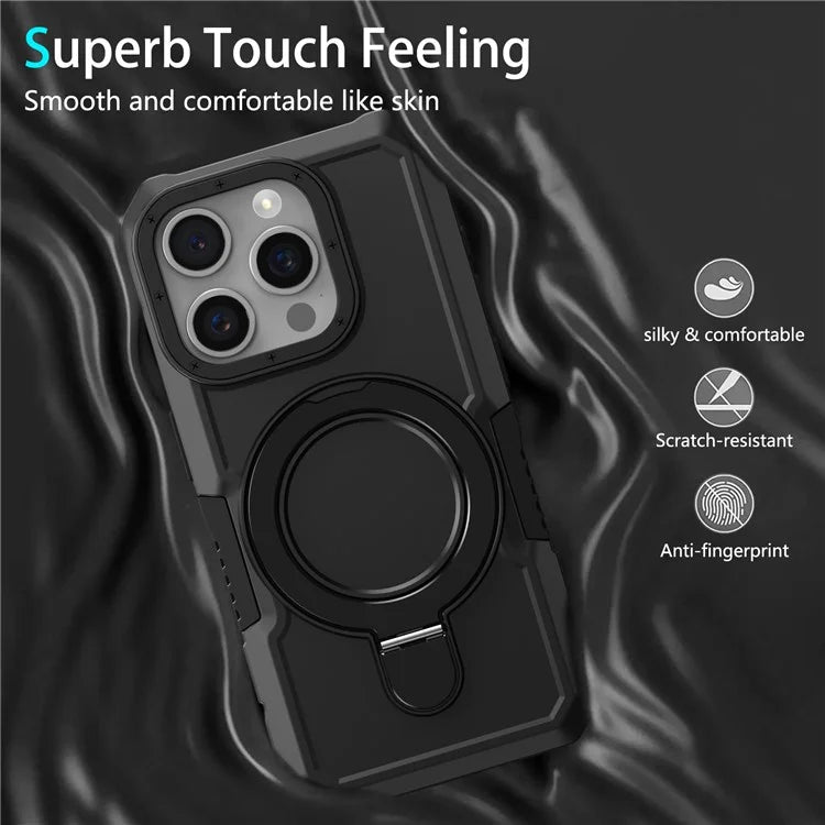 For iPhone 15 Pro Max Ring Kickstand Case TPU + PC Magnetic Phone Cover