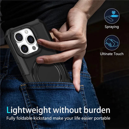 For iPhone 15 Pro Max Ring Kickstand Case TPU + PC Magnetic Phone Cover
