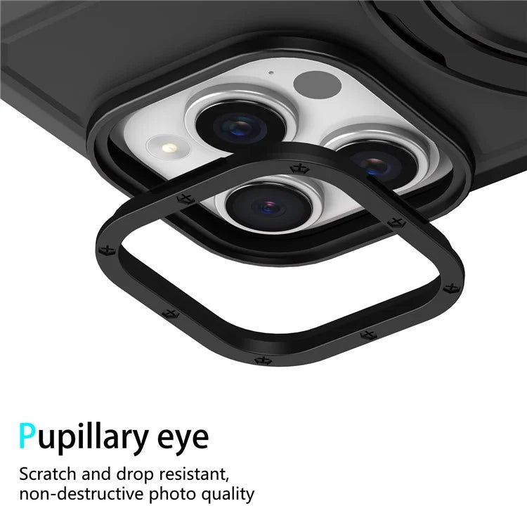For iPhone 15 Pro Max Ring Kickstand Case TPU + PC Magnetic Phone Cover