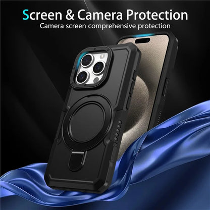 For iPhone 15 Pro Max Ring Kickstand Case TPU + PC Magnetic Phone Cover