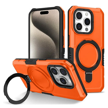 For iPhone 15 Pro Max Ring Kickstand Case TPU + PC Magnetic Phone Cover