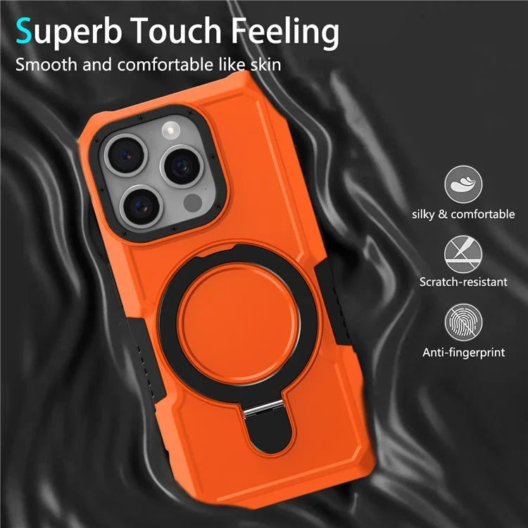 For iPhone 15 Pro Max Ring Kickstand Case TPU + PC Magnetic Phone Cover