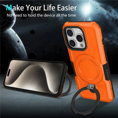 For iPhone 15 Pro Max Ring Kickstand Case TPU + PC Magnetic Phone Cover