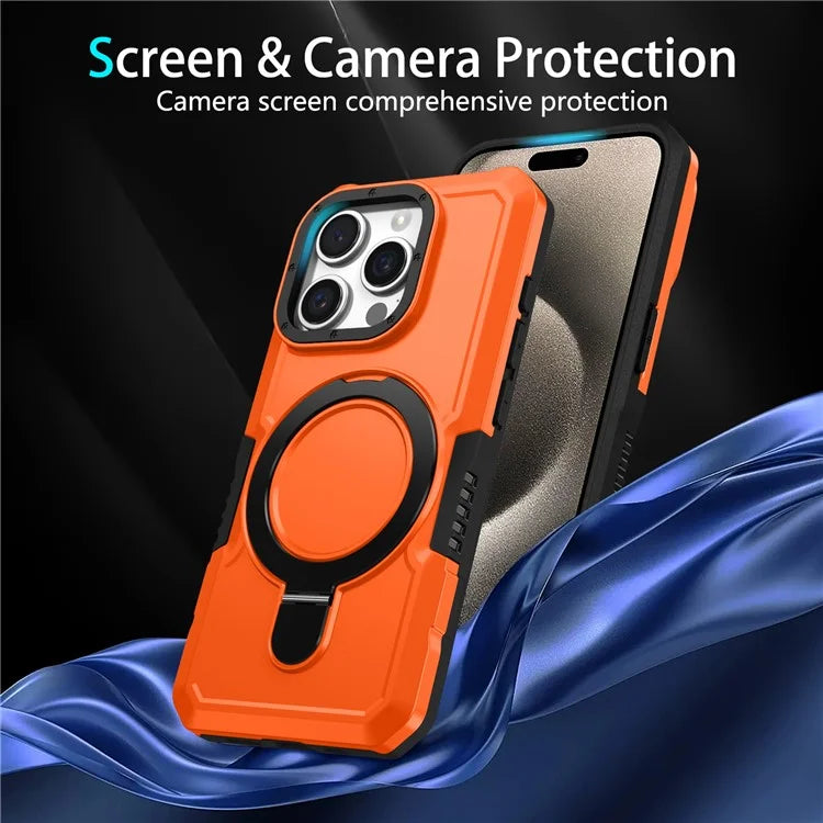 For iPhone 15 Pro Max Ring Kickstand Case TPU + PC Magnetic Phone Cover