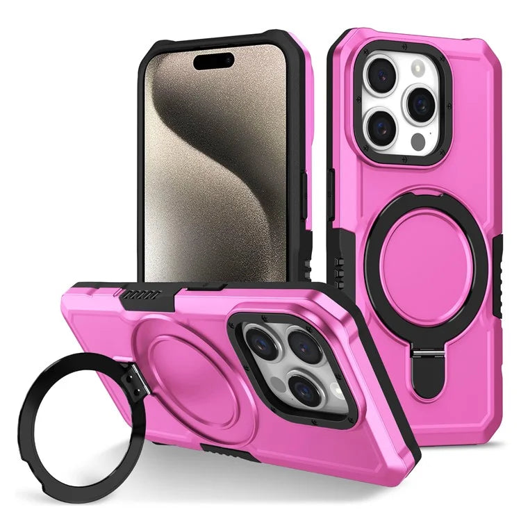 For iPhone 15 Pro Max Ring Kickstand Case TPU + PC Magnetic Phone Cover