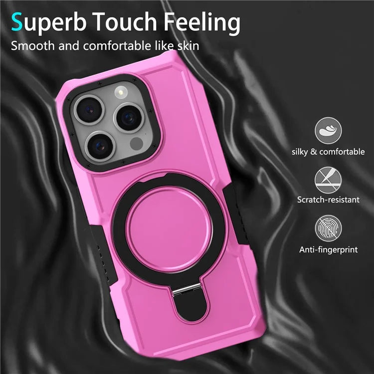 For iPhone 15 Pro Max Ring Kickstand Case TPU + PC Magnetic Phone Cover