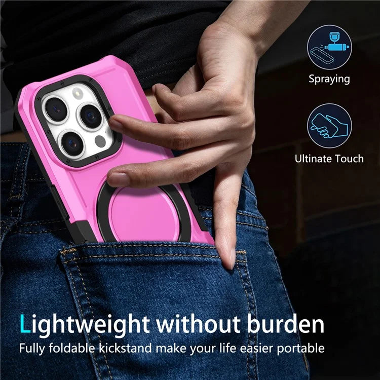 For iPhone 15 Pro Max Ring Kickstand Case TPU + PC Magnetic Phone Cover