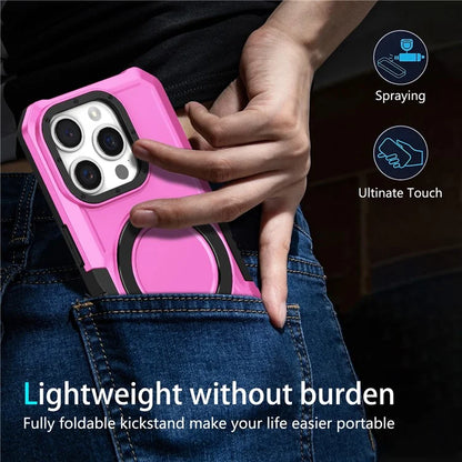 For iPhone 15 Pro Max Ring Kickstand Case TPU + PC Magnetic Phone Cover