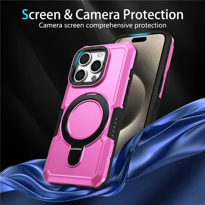 For iPhone 15 Pro Max Ring Kickstand Case TPU + PC Magnetic Phone Cover