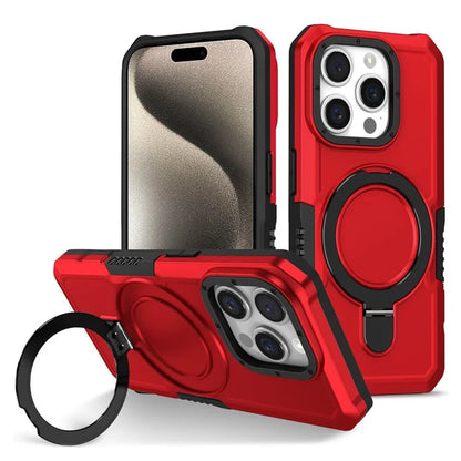 For iPhone 15 Pro Max Ring Kickstand Case TPU + PC Magnetic Phone Cover