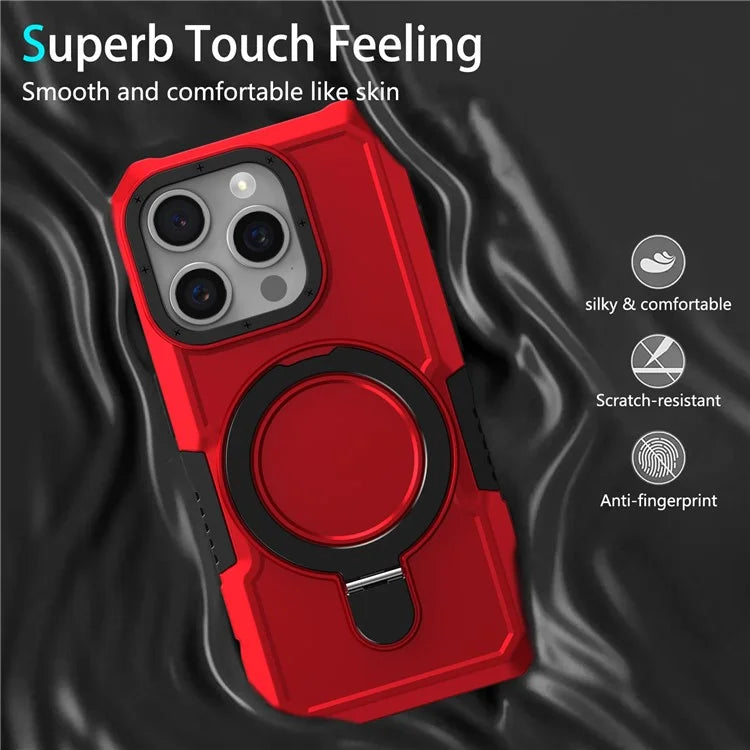 For iPhone 15 Pro Max Ring Kickstand Case TPU + PC Magnetic Phone Cover