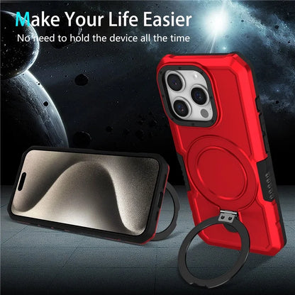 For iPhone 15 Pro Max Ring Kickstand Case TPU + PC Magnetic Phone Cover
