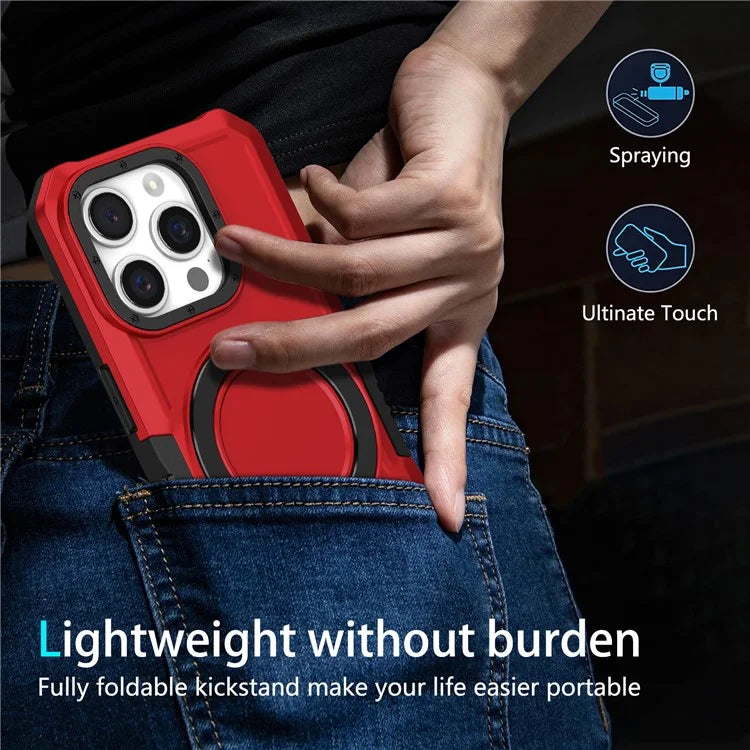 For iPhone 15 Pro Max Ring Kickstand Case TPU + PC Magnetic Phone Cover