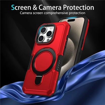 For iPhone 15 Pro Max Ring Kickstand Case TPU + PC Magnetic Phone Cover