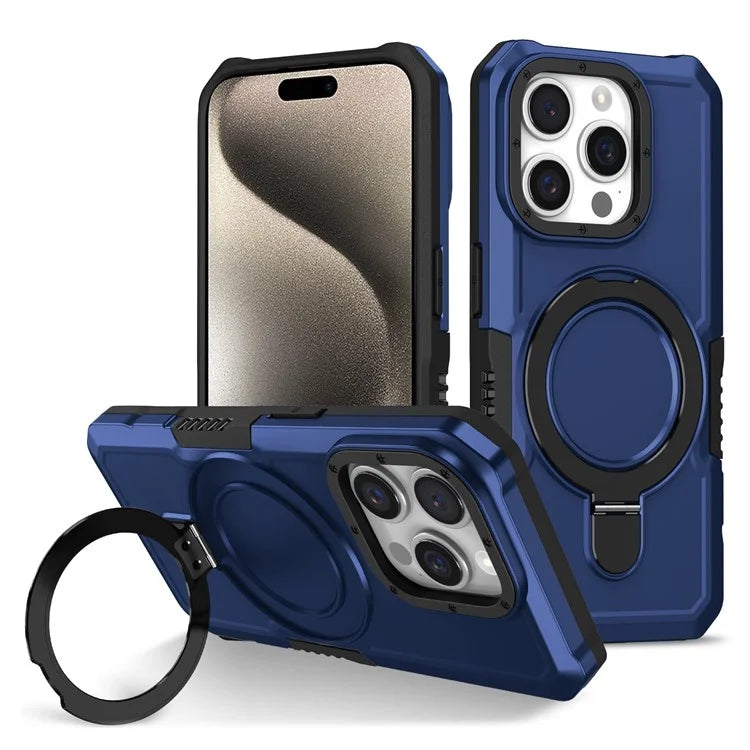 For iPhone 15 Pro Max Ring Kickstand Case TPU + PC Magnetic Phone Cover