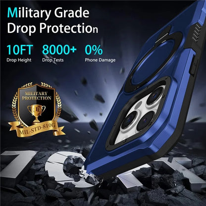 For iPhone 15 Pro Max Ring Kickstand Case TPU + PC Magnetic Phone Cover