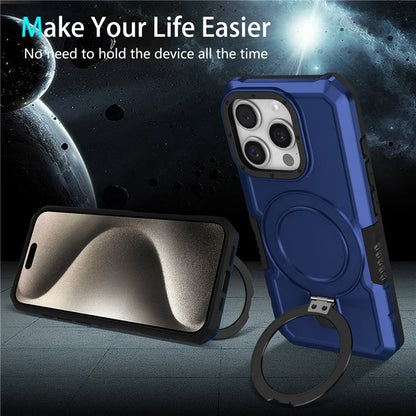 For iPhone 15 Pro Max Ring Kickstand Case TPU + PC Magnetic Phone Cover