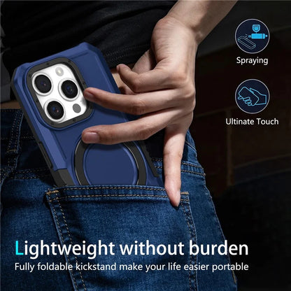 For iPhone 15 Pro Max Ring Kickstand Case TPU + PC Magnetic Phone Cover