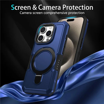 For iPhone 15 Pro Max Ring Kickstand Case TPU + PC Magnetic Phone Cover