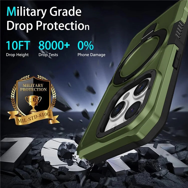 For iPhone 15 Pro Max Ring Kickstand Case TPU + PC Magnetic Phone Coverish Green