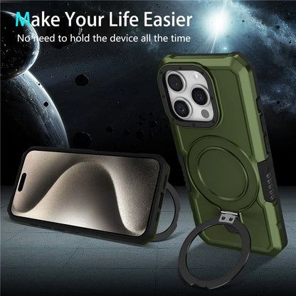 For iPhone 15 Pro Max Ring Kickstand Case TPU + PC Magnetic Phone Coverish Green