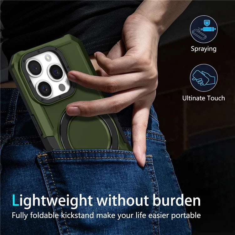 For iPhone 15 Pro Max Ring Kickstand Case TPU + PC Magnetic Phone Coverish Green