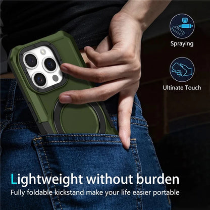 For iPhone 15 Pro Max Ring Kickstand Case TPU + PC Magnetic Phone Coverish Green
