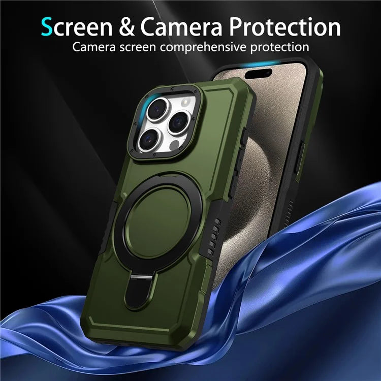For iPhone 15 Pro Max Ring Kickstand Case TPU + PC Magnetic Phone Coverish Green