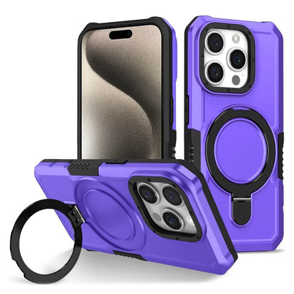For iPhone 15 Pro Max Ring Kickstand Case TPU + PC Magnetic Phone Cover