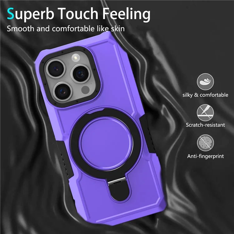For iPhone 15 Pro Max Ring Kickstand Case TPU + PC Magnetic Phone Cover