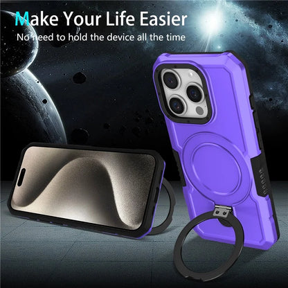 For iPhone 15 Pro Max Ring Kickstand Case TPU + PC Magnetic Phone Cover