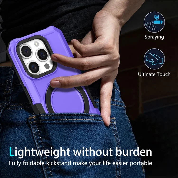 For iPhone 15 Pro Max Ring Kickstand Case TPU + PC Magnetic Phone Cover