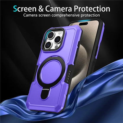 For iPhone 15 Pro Max Ring Kickstand Case TPU + PC Magnetic Phone Cover