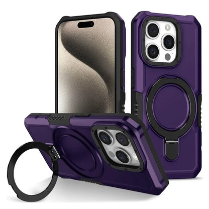 For iPhone 15 Pro Max Ring Kickstand Case TPU + PC Magnetic Phone Cover
