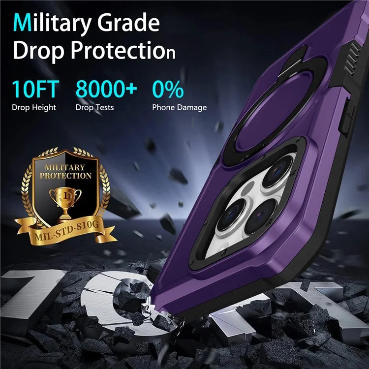For iPhone 15 Pro Max Ring Kickstand Case TPU + PC Magnetic Phone Cover