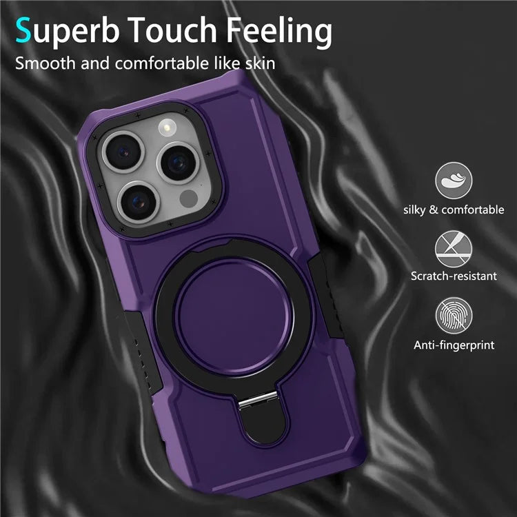 For iPhone 15 Pro Max Ring Kickstand Case TPU + PC Magnetic Phone Cover