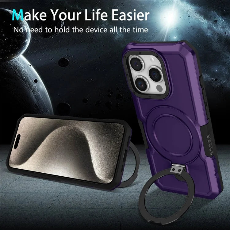 For iPhone 15 Pro Max Ring Kickstand Case TPU + PC Magnetic Phone Cover