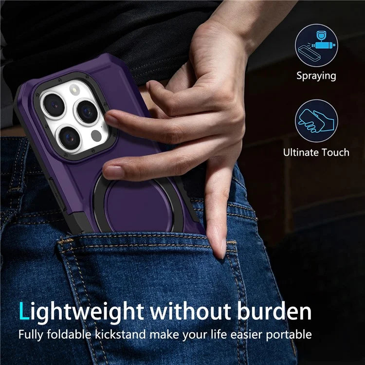 For iPhone 15 Pro Max Ring Kickstand Case TPU + PC Magnetic Phone Cover