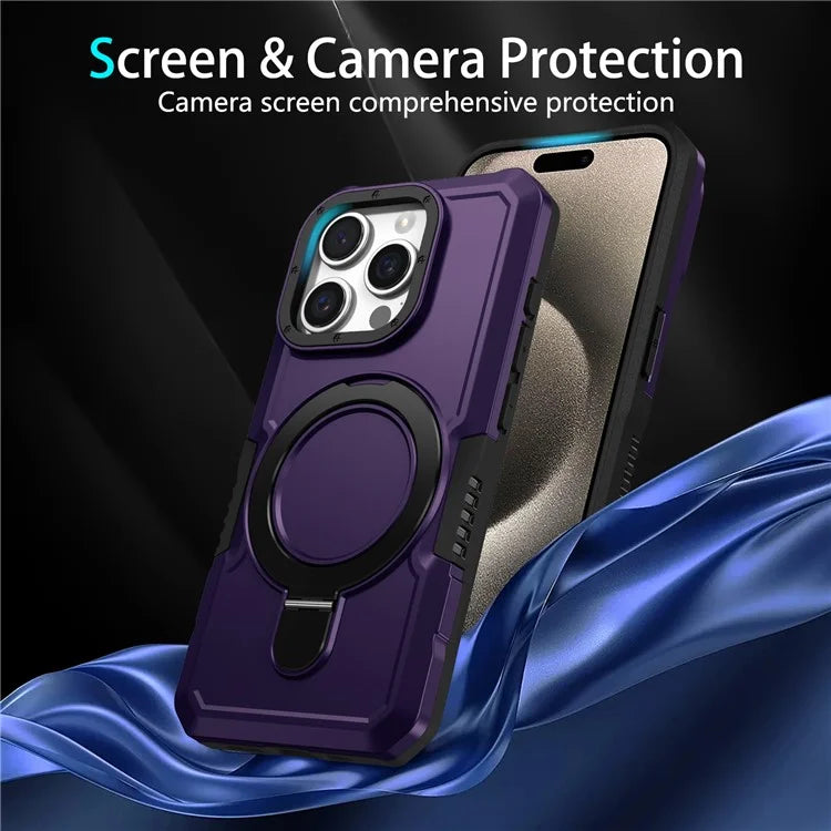For iPhone 15 Pro Max Ring Kickstand Case TPU + PC Magnetic Phone Cover