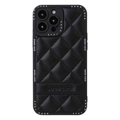 For iPhone 15 Pro Rhombic Grid Texture Case PU Leather Coated PC + TPU Phone Cover