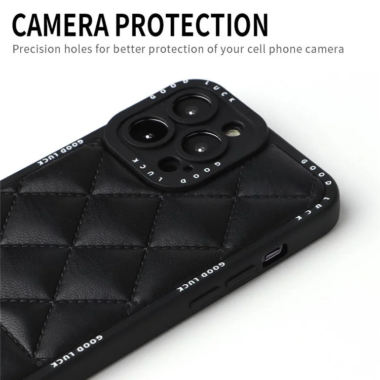 For iPhone 15 Pro Rhombic Grid Texture Case PU Leather Coated PC + TPU Phone Cover